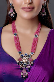 Multi-Layer Ruby Beaded Statement Necklace Set
