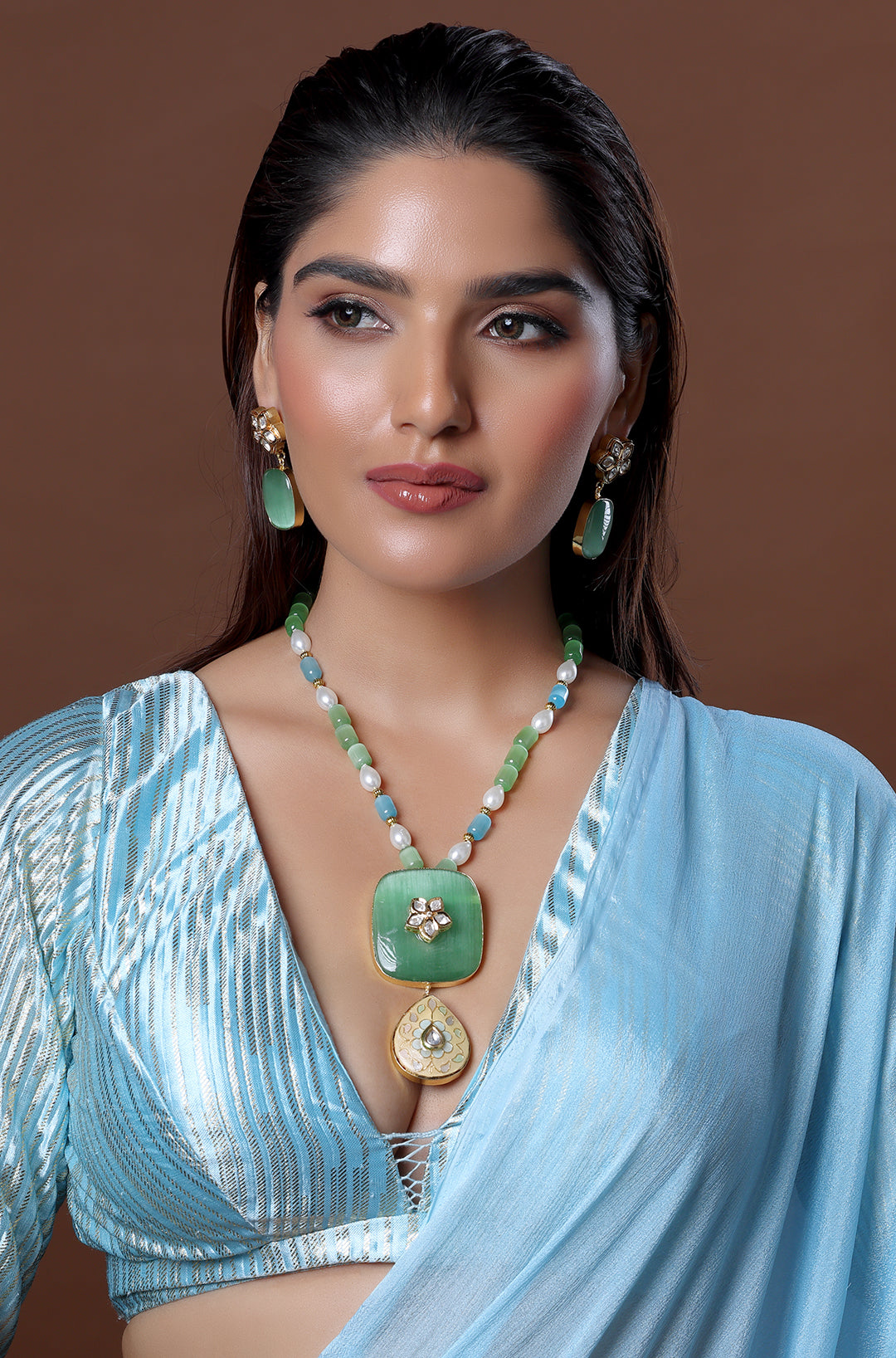 Beaded Bib Necklace with Gemstone