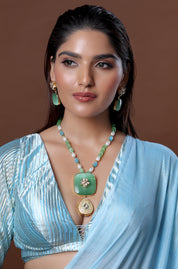 Beaded Bib Necklace with Gemstone
