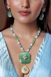 Beaded Bib Necklace with Gemstone