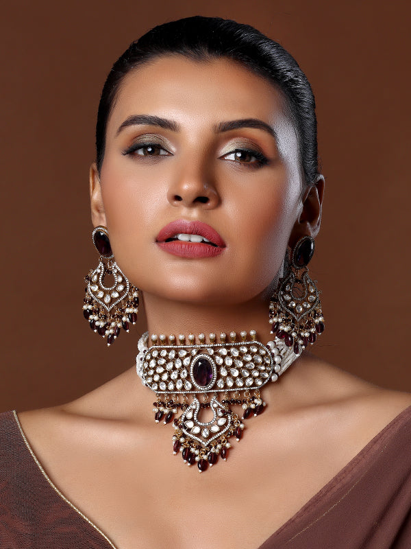 Royal Polki Maroon Choker Piece