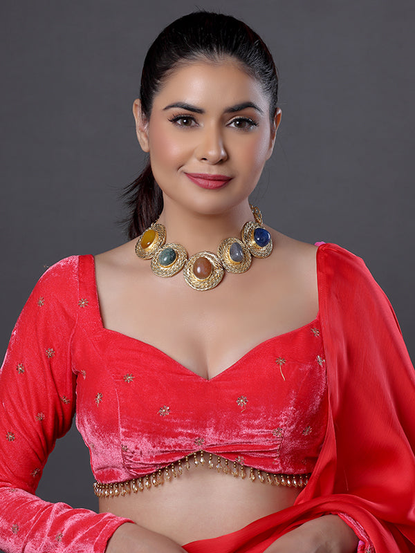 Semi-Precious Stone Choker Style Gold Rope Necklace