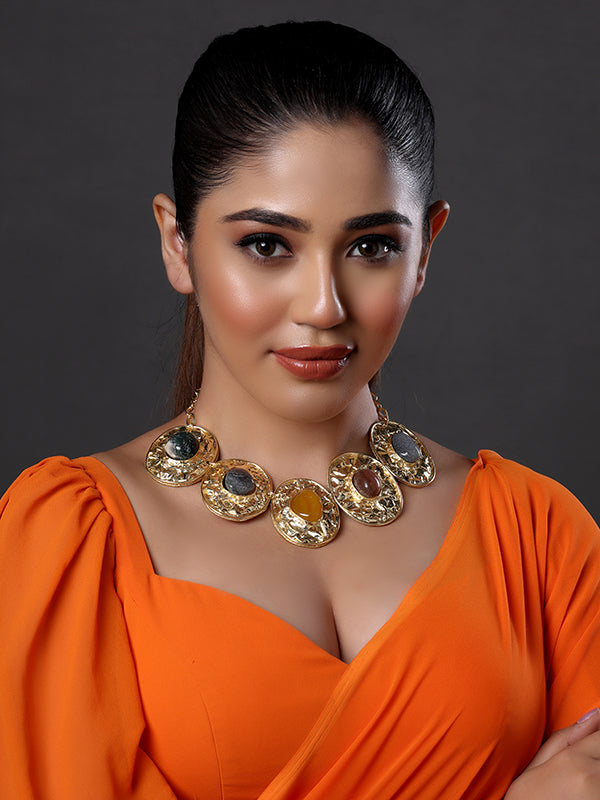 Semi-Precious Stone Choker Style Gold Rope Necklace