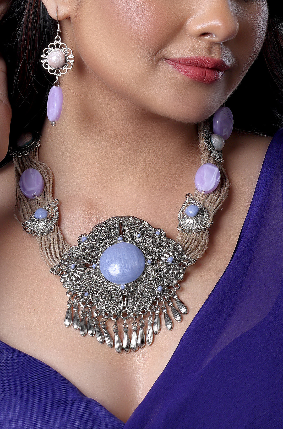 Silver Plated Large Pendant Short Necklace
