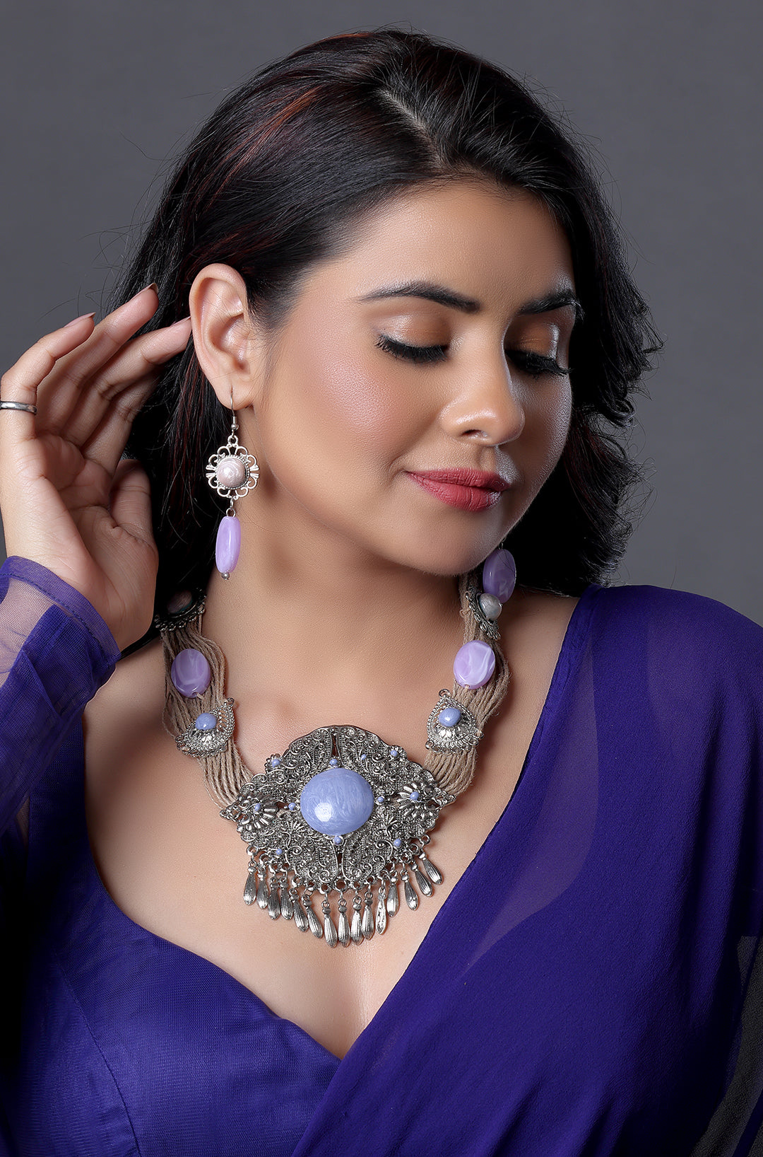 Silver Plated Large Pendant Short Necklace