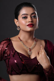 Gold Finish Zircon & Red Stone Necklace