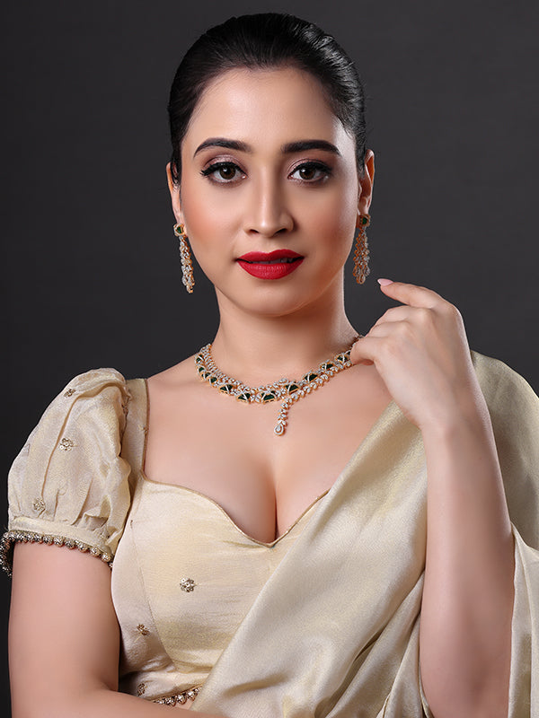Studded Floral & Paisley Shaped Cubic Zirconia Necklace