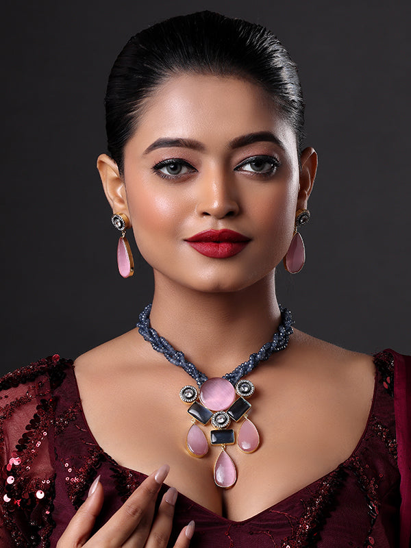 Tanzanite & Rose Pink Stone Necklace