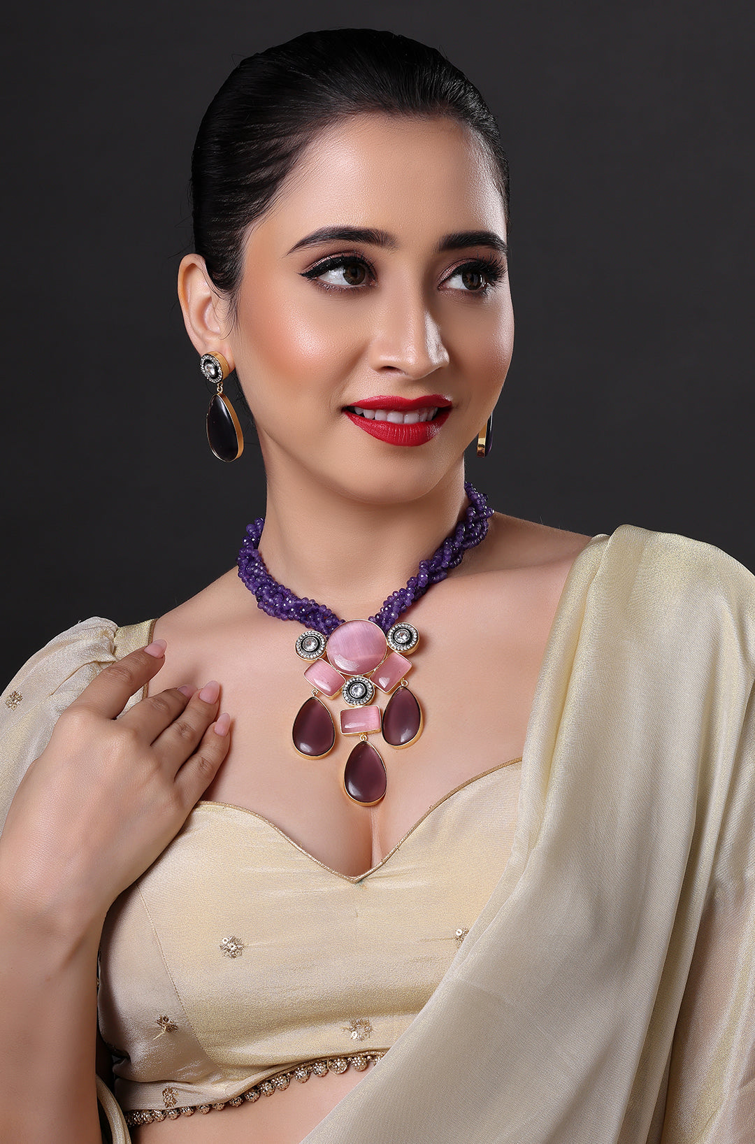 Purple Jade & Rose Pink Stone Necklace