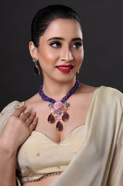 Purple Jade & Rose Pink Stone Necklace
