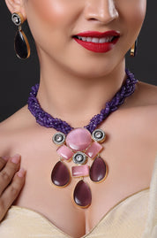 Purple Jade & Rose Pink Stone Necklace