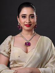Gold Finish Kundan & Purple Stone Meenakari Necklace