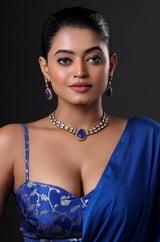 Sapphire Stone Choker Necklace Set with Polki Detailing
