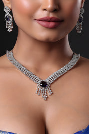 Dark Purple and White CZ Cutwork Design Necklace