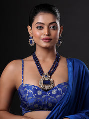 Beautiful Gold Tone CZ Royal Blue Multi Layer Designer Necklace