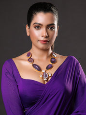 Purple Agate & White Stone Gold Plated Necklace