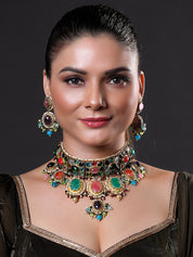 Multicolor Gold Plated Jadau Choker Necklace
