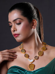 Yellow Agate & White Stone Gold Plated Necklace