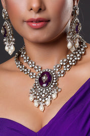 Purple Stone Victorian Kundan & Pearl Necklace