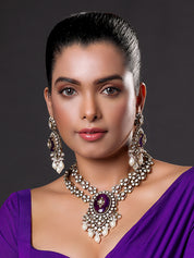 Purple Stone Victorian Kundan & Pearl Necklace