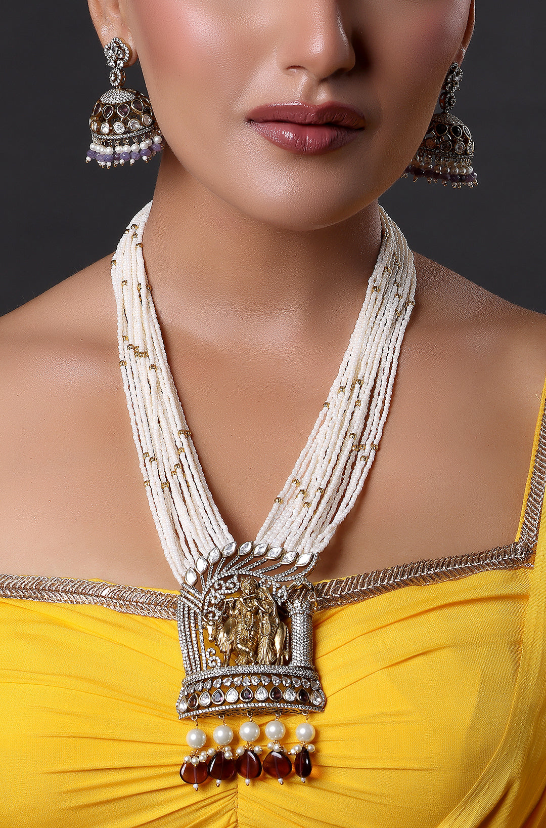 Radha Krishna Long Haar Multi Strands Gold Plated Necklace