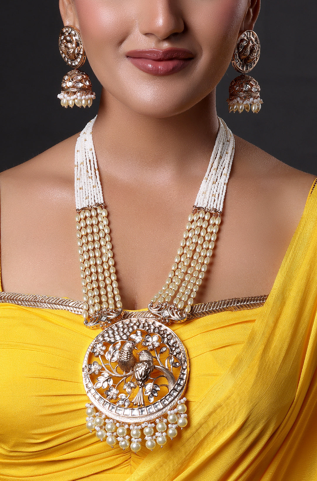 Pearl Kundan with Birds Meenakari Designer Necklace