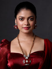 Gold Finish Kundan & Ruby Red Stone Meenakari Necklace