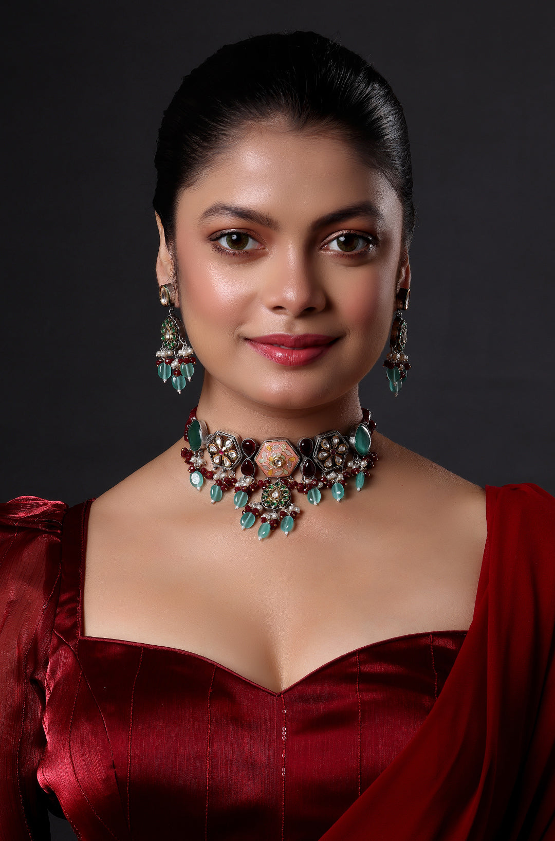 Gold-Plated & Stone-Studded Beaded Jadau Choker Necklace