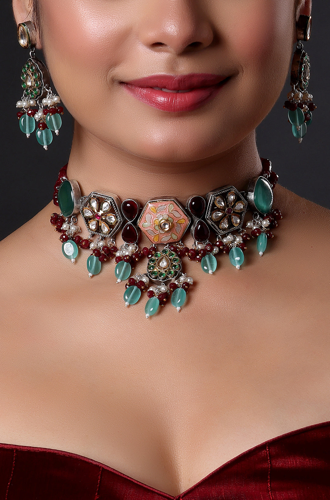 Gold-Plated & Stone-Studded Beaded Jadau Choker Necklace