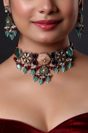 Gold-Plated & Stone-Studded Beaded Jadau Choker Necklace