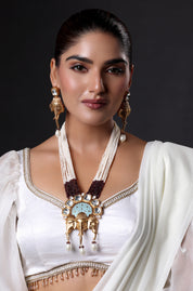 Ganesh Mukha Pendant with Pearl & White Beads Necklace
