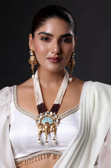 Ganesh Mukha Pendant with Pearl & White Beads Necklace