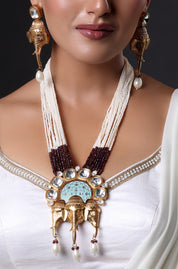 Ganesh Mukha Pendant with Pearl & White Beads Necklace