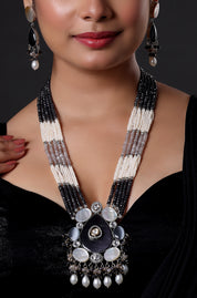 Black Onyx Pendant With Beads Necklace