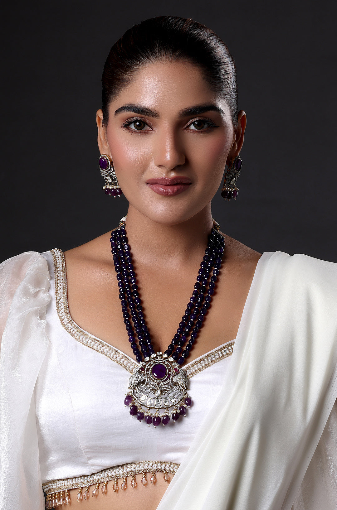 Royal Victorian Flower with Double Bird Pearl Mala Neckpiece