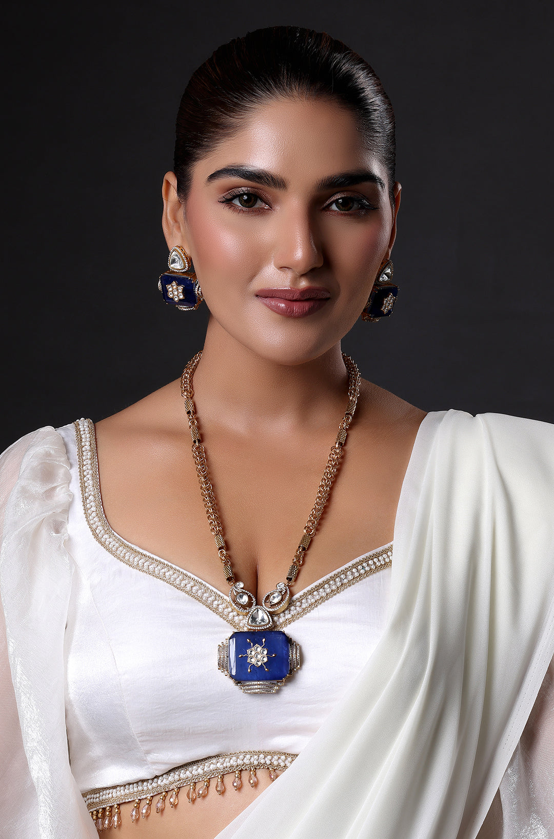 Gold-Plated Kundan-Studded Topaz Stone Long Necklace