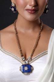 Gold-Plated Kundan-Studded Topaz Stone Long Necklace