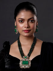 Beautiful Gold Tone CZ Emerald Multi Layer Designer Necklace