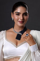 Silver Plated Navy Blue American Diamonds Necklace