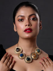 Semi-Precious Stone Choker Style Gold Rope Necklace