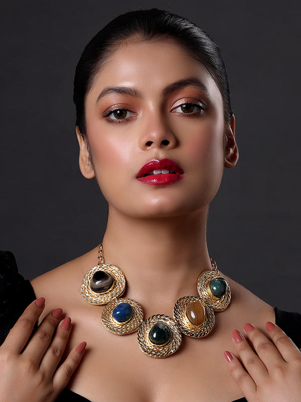 Semi-Precious Stone Choker Style Gold Rope Necklace