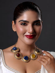 Semi-Precious Stone Choker Style Gold Rope Necklace