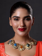 Semi-Precious Stone Choker Style Gold Rope Necklace