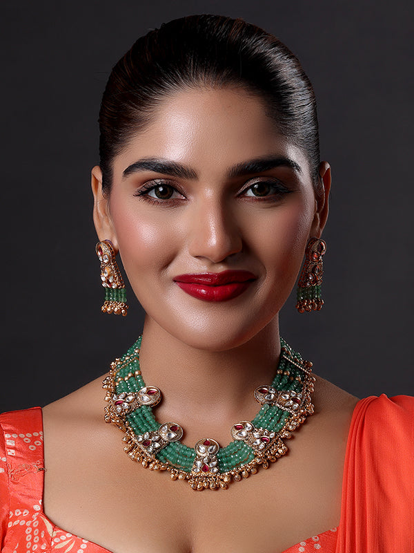 Green Ethnic Kundan Necklace
