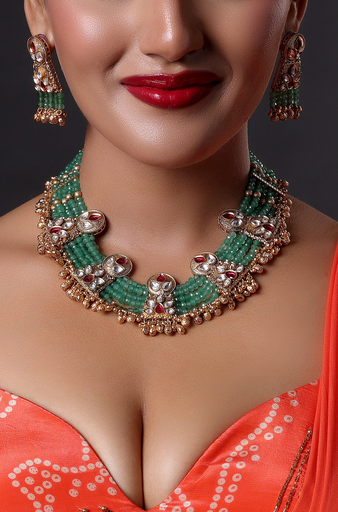 Green Ethnic Kundan Necklace