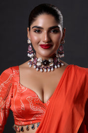 Elegant Gold Finish Natural Carved Stone Necklace with Baroque Pearls