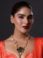 Druzy Raw Stone Necklace with Black Fire Opal Centre Piece