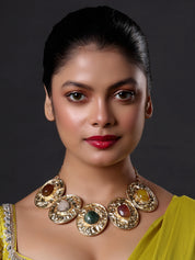 Semi-Precious Stone Choker Style Gold Rope Necklace