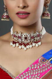Red Stones Kundan Crescent Choker Necklace