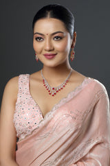 White Finish Zircon & Synthetic Ruby Necklace